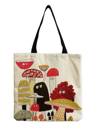 Adorable Mushroom Print Tote Bag, Spacious Travel Beach Handbag, Fashion Canvas Bag With Abstract Funny Plant Pattern, Reusable Shopping Bag, Great Gift For Mushroom Lovers, Literary School Bag & Bookbag For Women Or Students, Perfect For Books, Shopping, Back To School And More