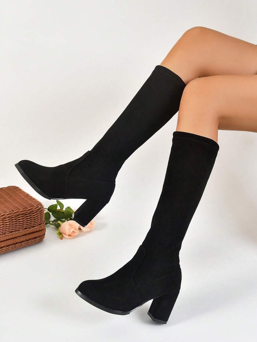 Của phụ nữ Phong cách Anh quốc Giày Boot cao , Mùa thu Và Mùa Đông Đúng mốt Và Linh hoạt Cao gót , Dày Gót chân Vượt lên đầu gối Giày ống - màu đen - Xem 1