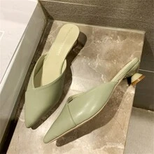 Giày lười nữ mới 2025, gót thấp chunky hoặc gót dày, giày mules thời trang mũi nhọn, phù hợp cho các hoạt động ngoài trời và trở thành người dẫn đầu xu hướng thời trang - màu xanh lá - Xem 1