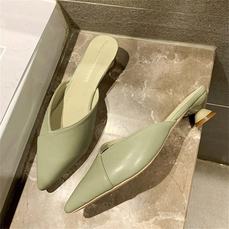Giày lười nữ mới 2025, gót thấp chunky hoặc gót dày, giày mules thời trang mũi nhọn, phù hợp cho các hoạt động ngoài trời và trở thành người dẫn đầu xu hướng thời trang - màu xanh lá - Xem 1
