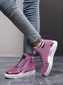 Của phụ nữ High Top Giày thể thao , Sáng bóng Hoa hồng Đỏ  Da bằng sáng chế , Cho đám cưới , Buổi tiệc , Hiệu suất , Ngày , Giải trí , Và Thể thao , Vợ chồng Giày dép - Màu Hồng Tươi - Xem 1
