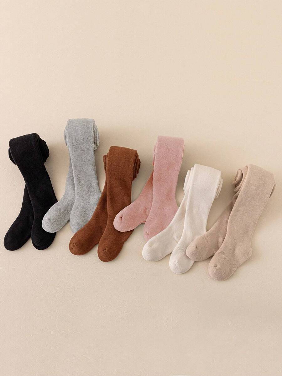 6pcs Girls' Solid Color Tights Suitable For Daily Wear