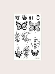 1 Pc Water Washable Temporary Tattoo Sticker In Crescent Moon, Butterfly & Chain Design Made Of Pvc For Sweatproof Daily Use By Fashion Leader - Black - View 4