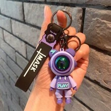 1pc Cute Cartoon Lightning Bear Pendant Car Keychain Key Ring Decoration Gift Doll Machine - Purple - View 1
