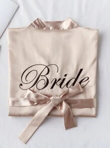 1件新娘伴娘絲綢浴袍,婚禮必備 - 香檳色 - 查看 1