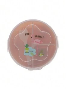 Recipiente circular, Topper de plástico de 3 divisiones, Caja de almacenamiento de alimentos, Tupper Cuchara Tenedor - Rosa - Ver 1