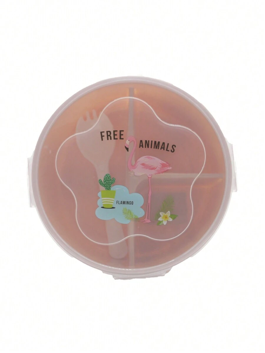 Recipiente circular, Topper de plástico de 3 divisiones, Caja de almacenamiento de alimentos, Tupper Cuchara Tenedor - Rosa - Ver 1