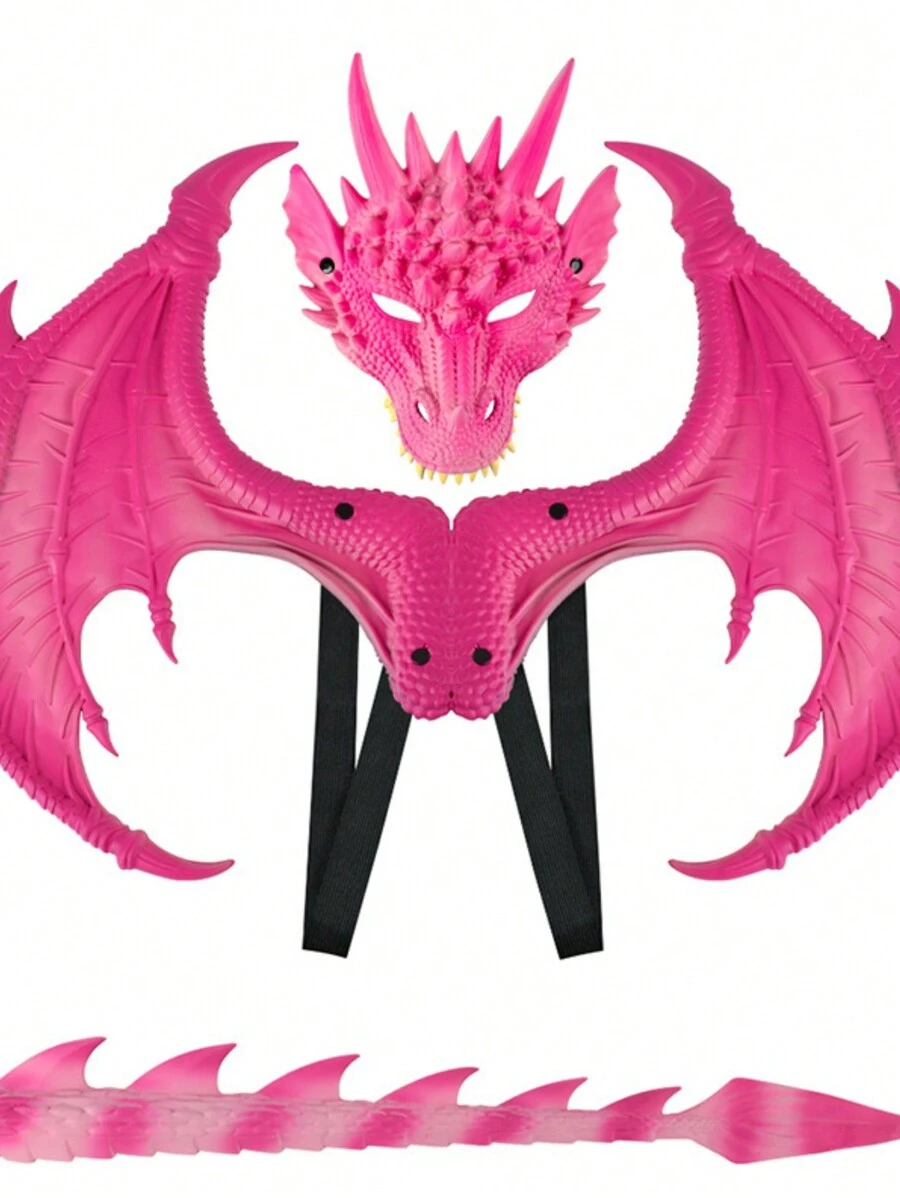 1set Upgraded Rp Dragon Costume Set, Including Dragon Wings, Tail, Mask, Perfect For Halloween Party Or Cosplay - Pink - View 1