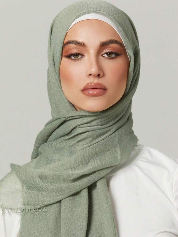 1pc Women Abaya Accessories Plain Color Pleated Basic Classic Solid Chiffon Headscarf Scarf Wrap Soft Hijab,Women Veil