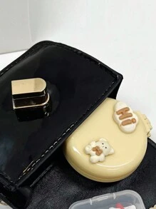 迷你人造珍珠装饰绗缝链条斜挎包、绗缝方形包、人造珍珠顶部提手手提包、人造珍珠提手包、链条单肩包、口红黑色钱包、黑色包、教师礼物、节日、度假、完美契合、购物、旅行的完美选择、时尚、简约、柔软皮革手提包迷你心形装饰手提包、格纹方形钱包、时尚链条斜挎包 - 黑色 - 查看 8