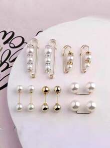 10pcs Women's Anti-Slip Brooch Waist Buckle Adjust Skirt Waist Tightness, Fixed Clothing Neckline Corsage Decorative Buckle Excludes The Card. - White - View 67