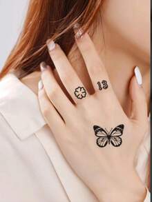 1 Pc Water Washable Temporary Tattoo Sticker In Crescent Moon, Butterfly & Chain Design Made Of Pvc For Sweatproof Daily Use By Fashion Leader - Black - View 2
