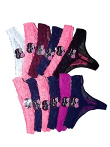 Paquete de 12 Piezas Tanga  Sexi Lencería Hilo Dental Cómoda Tallas y Colores Surtidos - Multicolor - Ver 3