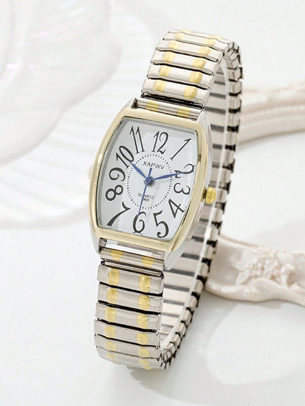 XAPWV 1 Pieza Reloj De Pulsera Elástico En Forma De Barril Para Mujeres, Con Escala De Números Arábigos