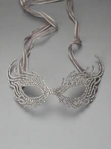 1 Pieza Máscara De Caretas Para La Fiesta De Mujeres Con Decoración De Aleación Y Diamantes De Imitación De Moda - Plateado - Ver 1