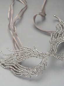 1 Pieza Máscara De Caretas Para La Fiesta De Mujeres Con Decoración De Aleación Y Diamantes De Imitación De Moda - Plateado - Ver 4