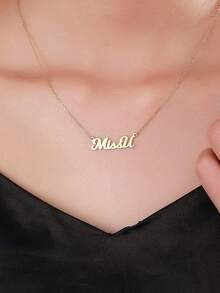 1 Pieza Collar De Plata 925 Bañado En Oro Con Diseño Simple De Plata Suave 'miss U', Adecuado Para Uso Diario Y Como Regalo De Festivales - Dorado - Ver 3