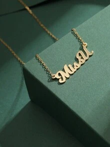 1 Pieza Collar De Plata 925 Bañado En Oro Con Diseño Simple De Plata Suave 'miss U', Adecuado Para Uso Diario Y Como Regalo De Festivales - Dorado - Ver 5