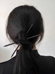 2pcs Women's Black Minimalist Wooden Pencil Chopsticks With Hair Stick & Bun Holder, Suitable For Everyday Use ,Hair Styling Tools