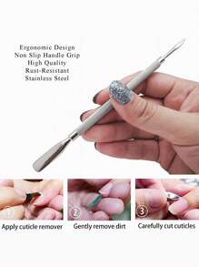 4 件双面角质层推刀 - 锋利边缘勺形双头角质层推刀去除器清洁不锈钢修甲修脚修甲护理工具、美甲用品、美甲工具、美甲工具、返校、指甲、按压指甲的美甲工具、美甲修脚工具 - 銀色 - 查看 5