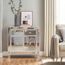 28in Bedside Table With Mirror Surface 2 Drawers 2 Doors Silver