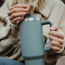 40oz Insulated Stainless Steel Glass With Handle And Straw Lid - Perfect Reusable Water Bottle Travel Mug, Ideal For Iced Coffee And Tea - Great Gift For Women And Men! - White - View 7