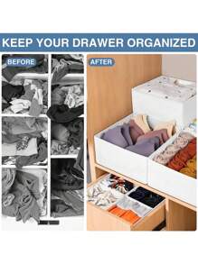 1pc Non-woven Fabric Drawer Organizer For Clothes, Foldable Closet Organizer & Baby Nursery Storage For Sorting Socks, Underwear, Bras, Belts, Ties, College Dorm Room Essentials - White - View 2