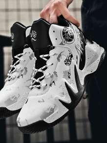 男士流行時尚籃球鞋 - 黑與白 - 查看 3