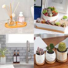 1 件装竹托盘圆形方形花盆种植器木质支架家居装饰园艺用品防褪色、厨房、圣诞礼物 - 米色 - 查看 2