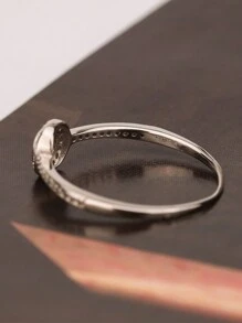 S925銀女士訂婚戒指,經典仿鑽戒指,鍍白金,時尚婚禮戒指新娘珠寶 - 白色 - 查看 5