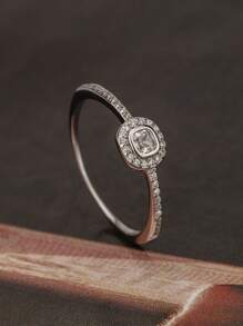 S925銀女士訂婚戒指,經典仿鑽戒指,鍍白金,時尚婚禮戒指新娘珠寶 - 白色 - 查看 3