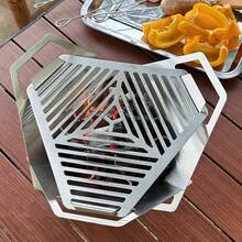 1 Set Stainless Steel Triangle Design Portable Barbecue Stove, Detachable And Windproof, Suitable For Camping And Bbq - Silver - View 3