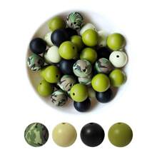 20入組直徑15mm的矽膠珠子套裝,適用於自製串珠首飾,附水轉印豹紋圖案 - 彩色 - 查看 25