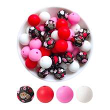20入組直徑15mm的矽膠珠子套裝,適用於自製串珠首飾,附水轉印豹紋圖案 - 彩色 - 查看 23