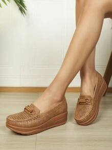 女性休閒、舒適,中空透氣,滑入式楔形鞋