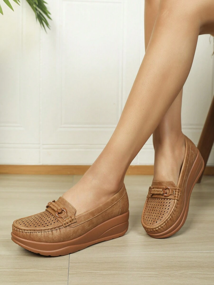 女性休閒、舒適,中空透氣,滑入式楔形鞋