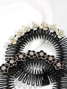 2pcs Ladies' Round Hair Clip With Flower Decor For Bangs & Fringes, Stylish Hair Accessory For Daily Use - Multicolor - View 2