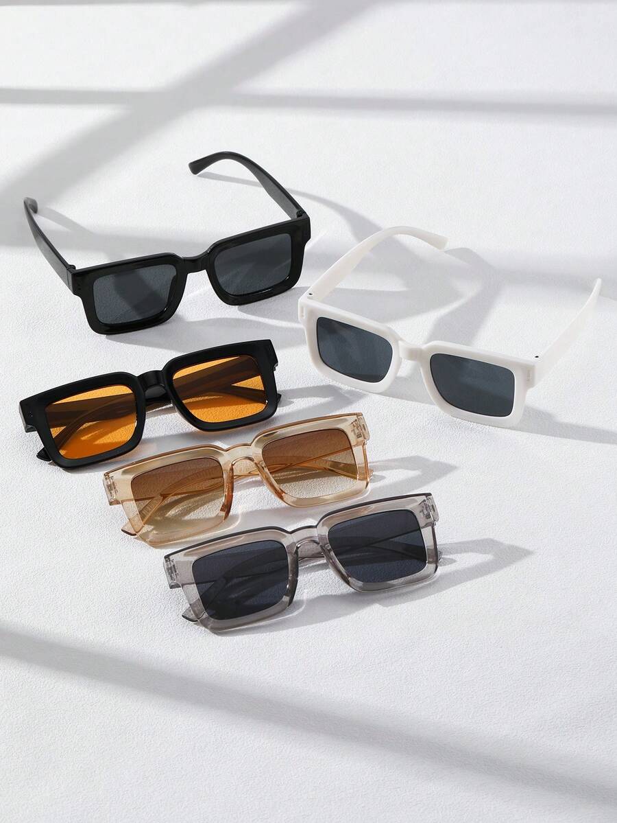5 Pcs Men Square Frame Black Glasses Boho Shades Fashion Glasses For