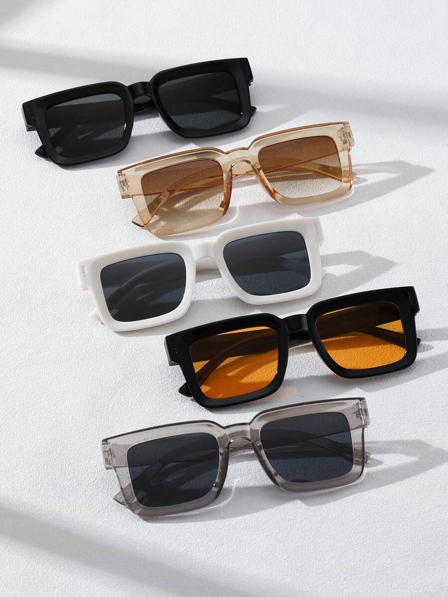 5 Pcs Men Square Frame Black Glasses Boho Shades Fashion Glasses For