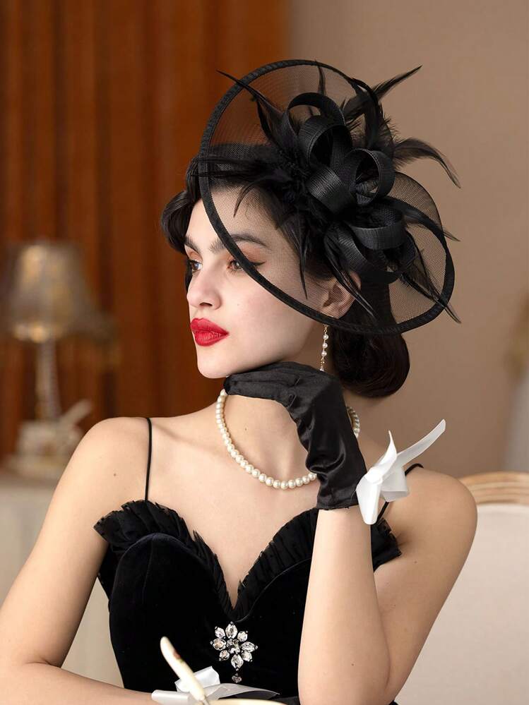 1pc Fascinators For Women Tea Party Hat Kentucky Derby Loop Fancy Hats Wedding Fascinators Headband,Hair Accessories,Derby Hat Mini Hats Tiny Hats Mini Top Hat Mini Cap - Black - View 3