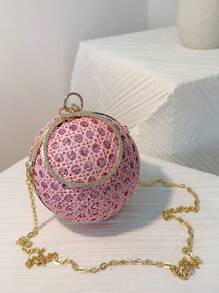 迷你閃光圓球手提包閃亮水鑽女式圓形金屬環手拿包女士晚裝 Minaudiere 包新娘婚禮手袋派對錢包 - 粉色 - 查看 3