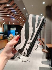 Fashionable Striped Zipper Clutch Coin Phone Bag Card Holder For Modern Business Birthday Gift Gift Gift Women Cow Print Back To School Supplies For Women Wallet Purse Wallet Long Wallet - Black and White - View 4