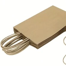 10 件装天然牛皮纸袋带手柄，适用于圣诞节、感恩节、万圣节、生日派对、大容量纸袋，用于礼品、杂货、零售购物、商务、糖果和工艺品、圣诞节 - 棕色 - 查看 4