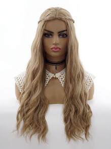 精靈公主新娘假髮,中捲波浪,長28英寸,淺金色長度合成纖維假髮,耐高溫,適合萬聖節cosplay派對 - 亞麻棕 - 查看 1