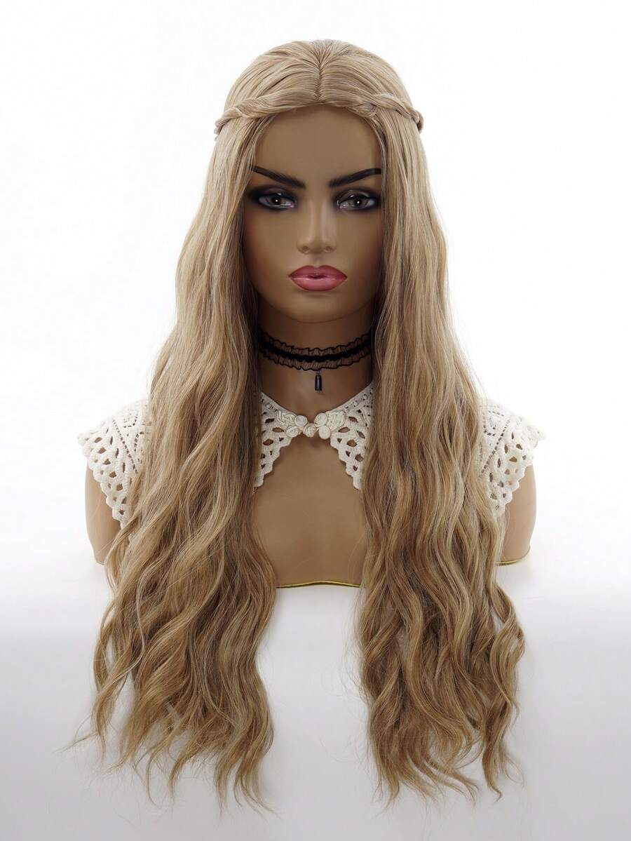 精靈公主新娘假髮,中捲波浪,長28英寸,淺金色長度合成纖維假髮,耐高溫,適合萬聖節cosplay派對 - 亞麻棕 - 查看 1