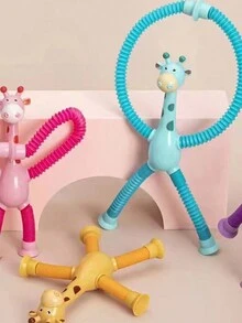 轉換式吸盤伸縮漫畫玩具長頸鹿,可促進智力發展和減壓,藍色 - 藍色 - 查看 2
