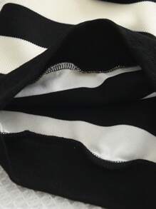 2件/套 春秋少女休閒大領條紋上衣純色喇叭褲 - 黑色 - 查看 5