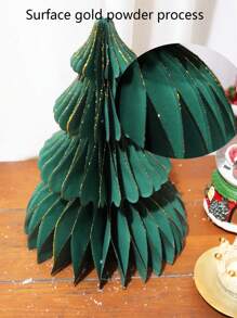 1 pièce Décoration d'arbre de Noël en nid d'abeille en papier, forme verte multicouche créative avec poudre scintillante, parfaite pour la décoration de scène de Noël - Vert - Voir 7