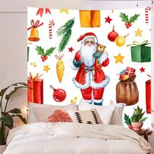 1入聖誕節掛毯,帶有聖誕節快樂的文字,聖誕老人、雪人和聖誕花印花,適用於客廳臥室辦公室的家居裝飾,免費附送安裝套件
