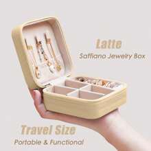 珠寶旅行收納盒組織者,便攜式小型儲物盒展示戒指耳環項鍊禮物 - 米色 - 查看 6